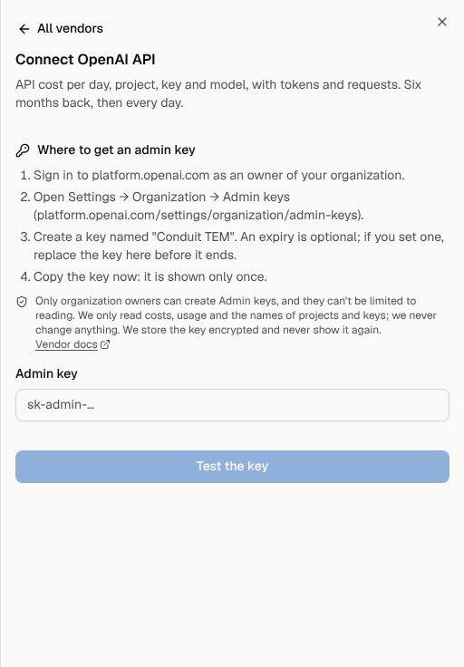 Where to get the key, the key field and the test