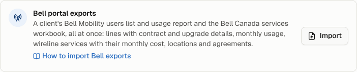 Bell portal exports on the Import data page