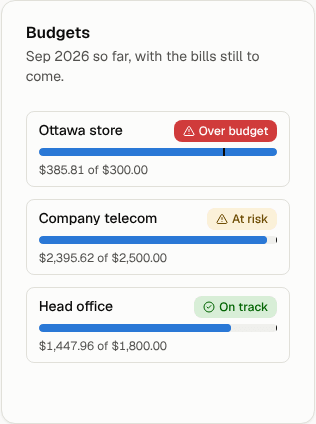 The Budgets card on the dashboard
