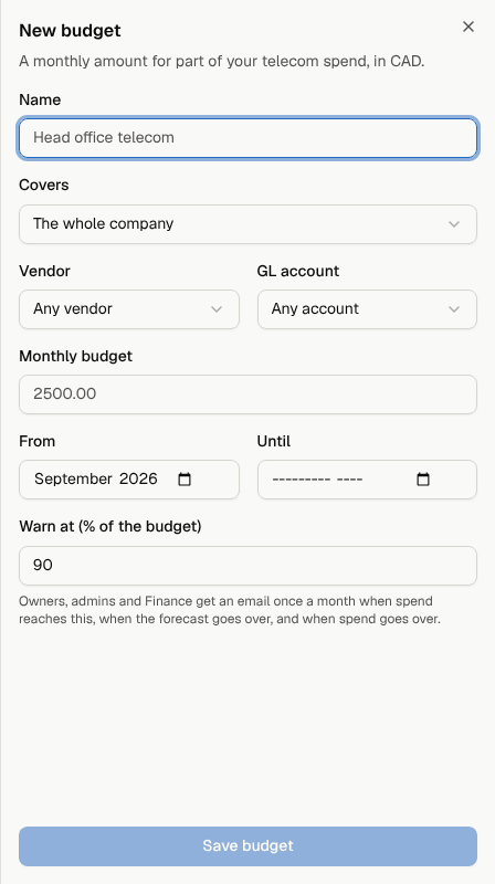 Creating a new budget