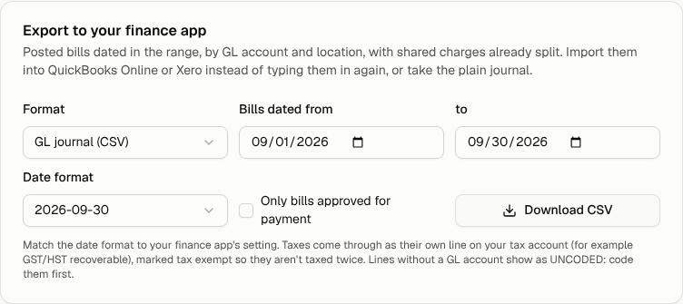 The Export to your finance app card