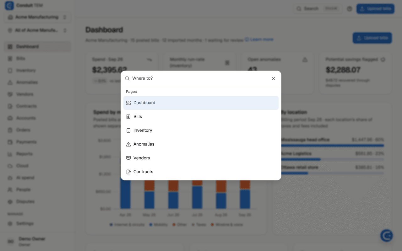 The Where to? search box listing pages to jump to