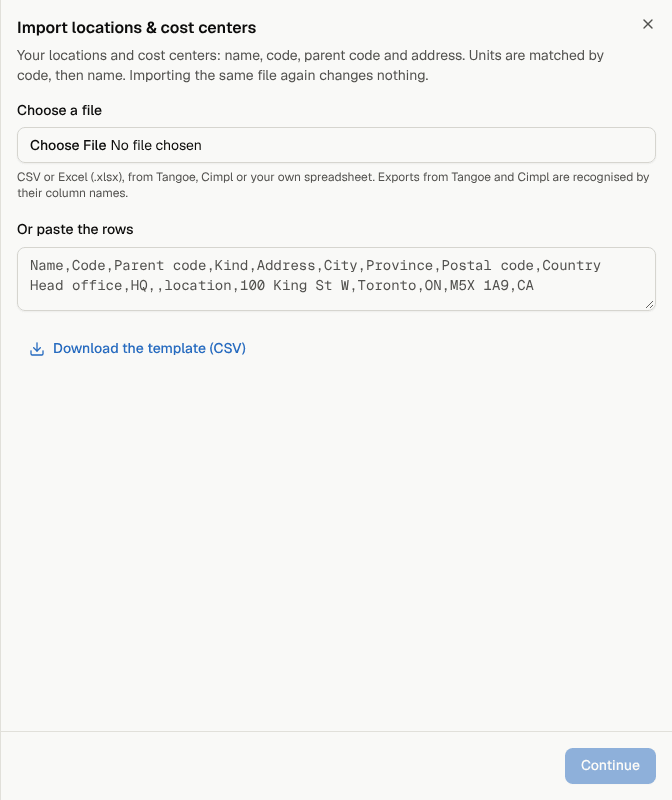 Step 1: choose a file or paste rows