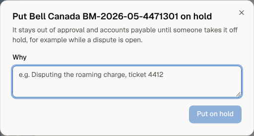Putting a bill on hold