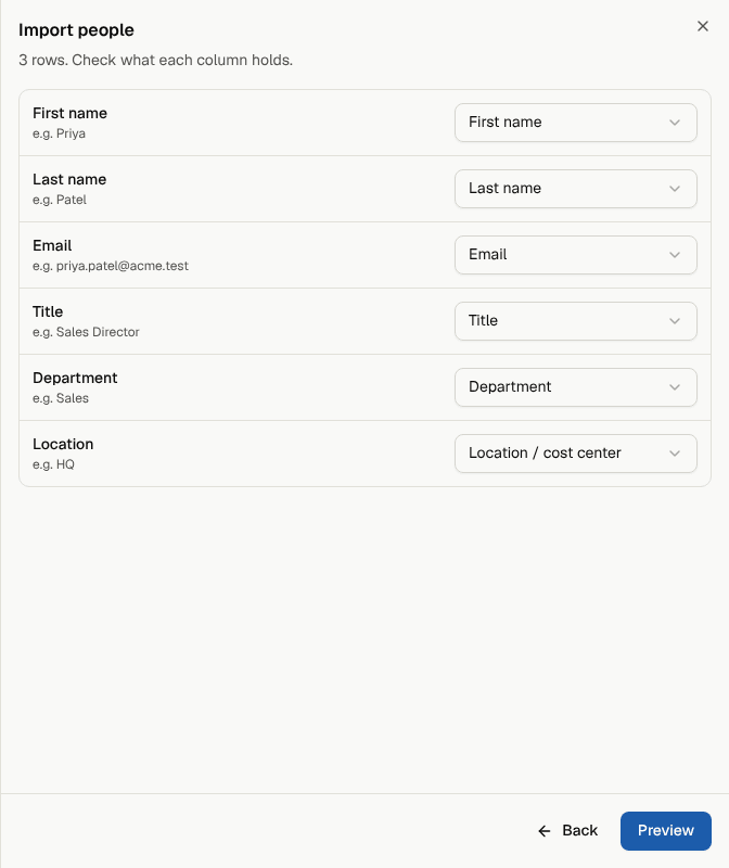 Step 2: each column with its guessed field