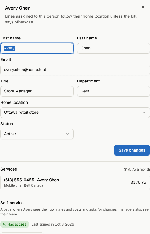 A person's details with their status and assigned services
