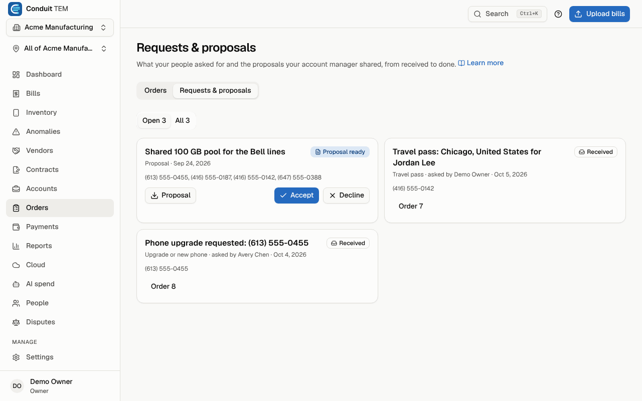 Requests & proposals with a shared proposal ready to answer